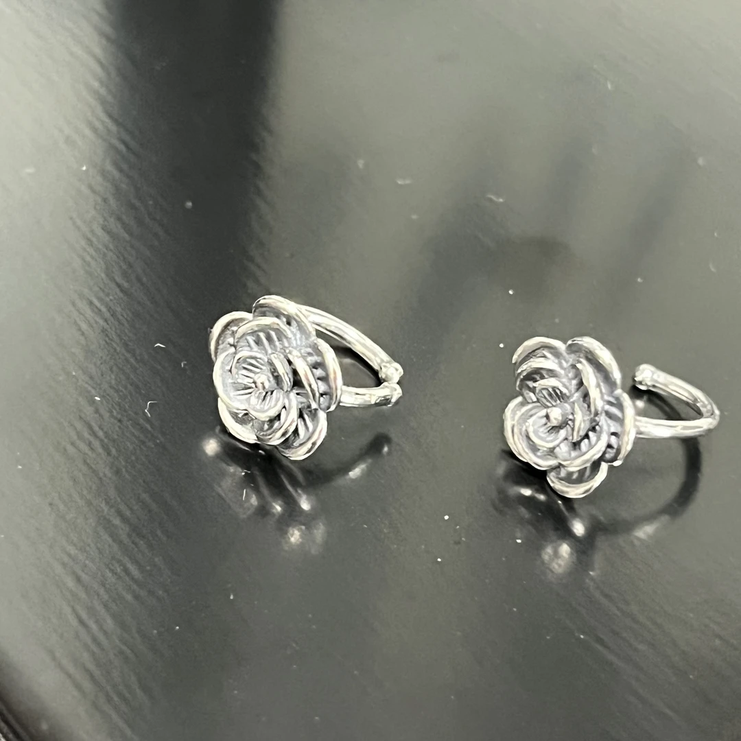 925银耳饰 立体山茶花耳骨夹(单只) D2180 轻奢气质百搭