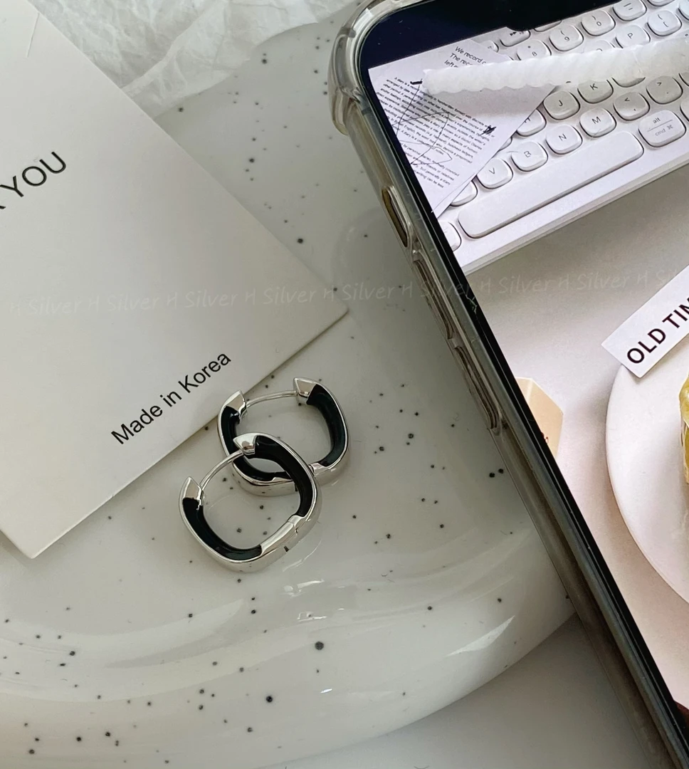 925银耳饰 方U型内侧黑釉港风耳扣 Y1633 气质轻奢百搭