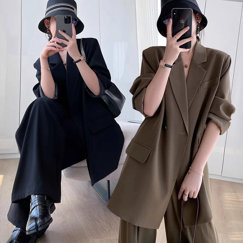 2025春季新款大码休闲西装套装女胖mm200斤宽松阔腿裤西服两件套