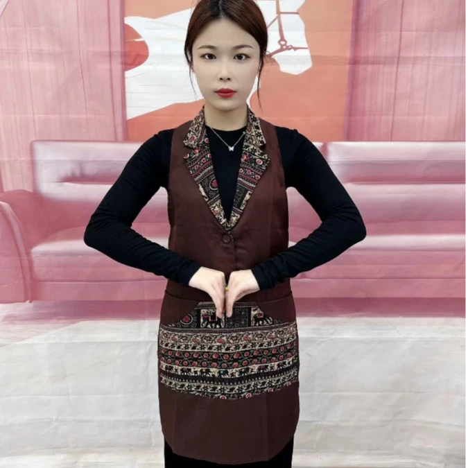 D30西装翻领围裙新款家用民族防水餐厅酒店时尚服务员工作服防污