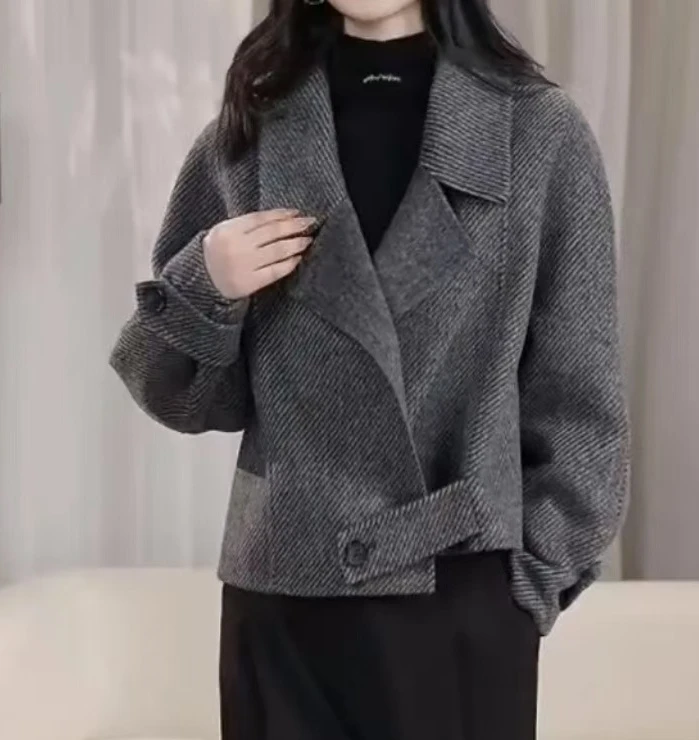 2024上新时尚百搭网红短款骆驼绒双面呢外套