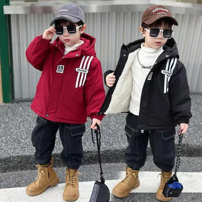 男童加绒加棉派克服2024新款洋气休闲中小童加厚外套小男孩棉衣潮