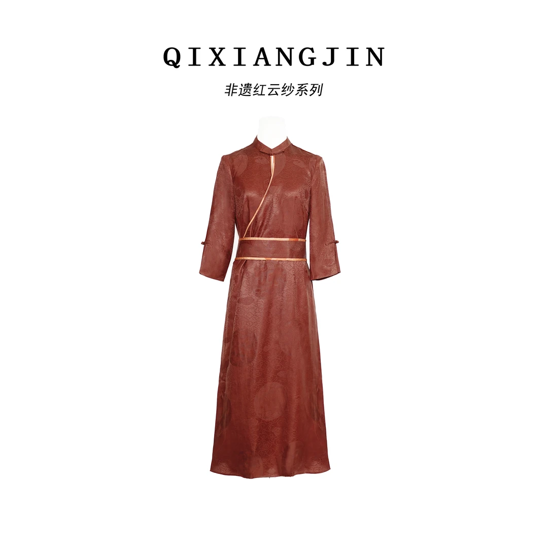 【栖香锦】“江南无所有，聊赠一枝春” 设计师款 红莨 连衣裙