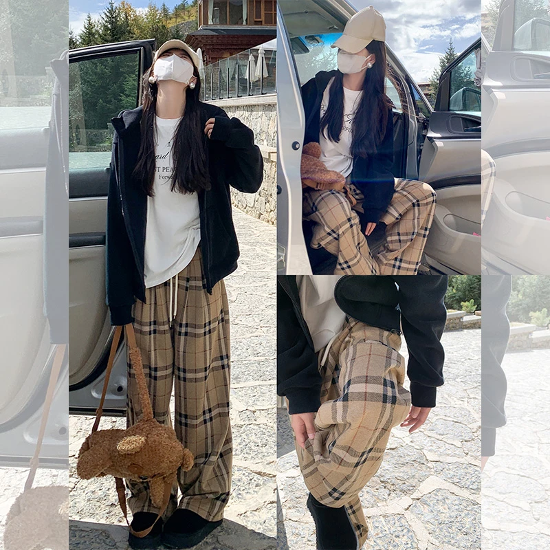 曾小咸 小熊绒连帽外套+格子休闲裤Z244WW3861