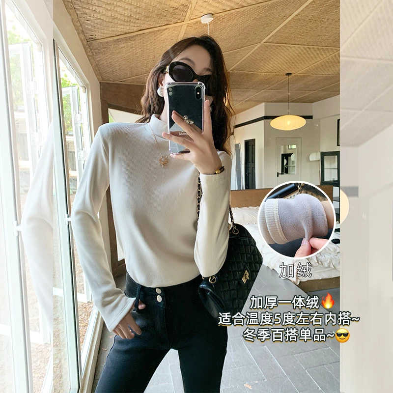 曾小咸 百搭通勤2色加绒保暖半高领打底衫Z244TA4124