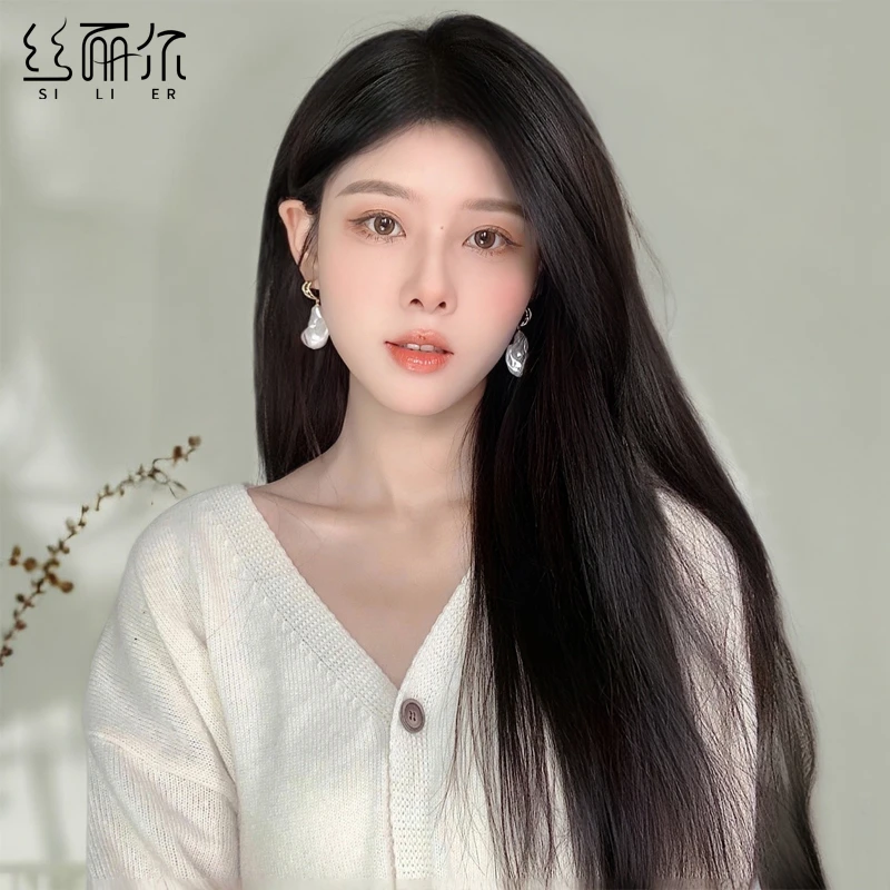 黑长直假发女款全真人发丝假发头套女士高档轻薄蕾丝自然仿真长发