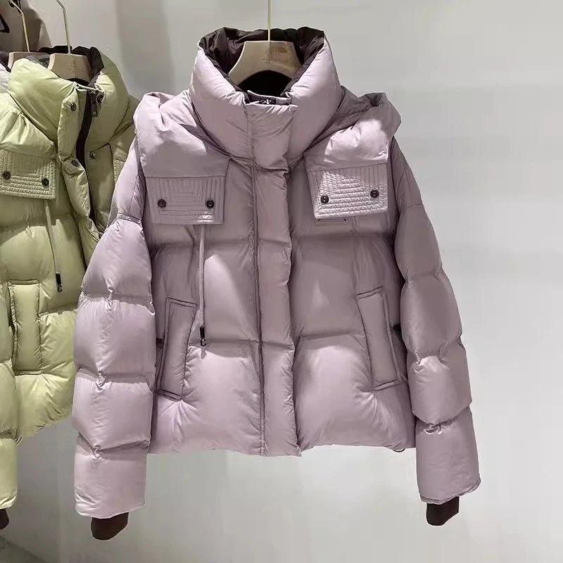 泡芙羽绒服女短款2025冬新款韩版宽松加厚连帽90绒面包服爆款外套