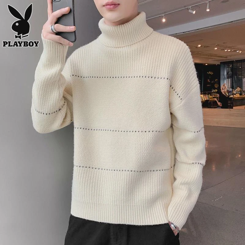 花花公子高领毛衣男士秋冬2024新款潮牌休闲宽松打底针织衫上衣男