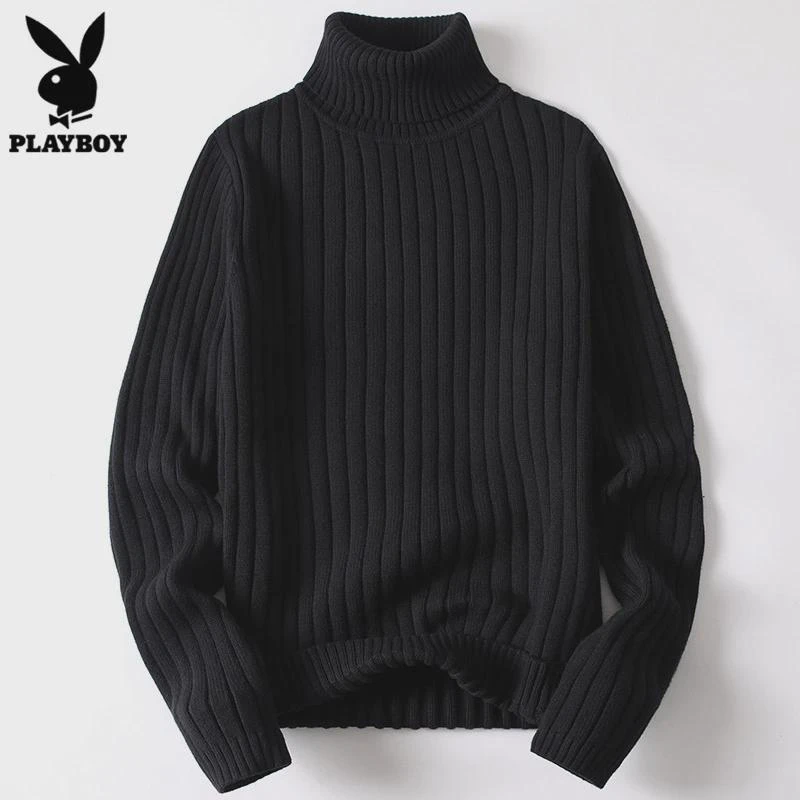 花花公子冬季高领毛衣男士潮流麻花打底线衣加厚纯色针织衫男冬款
