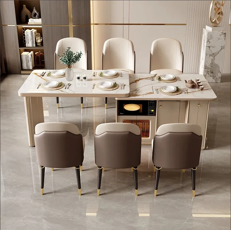 伸缩岛台餐桌一体移动小户型高端家用微波炉轻奢中导台茶餐桌组合