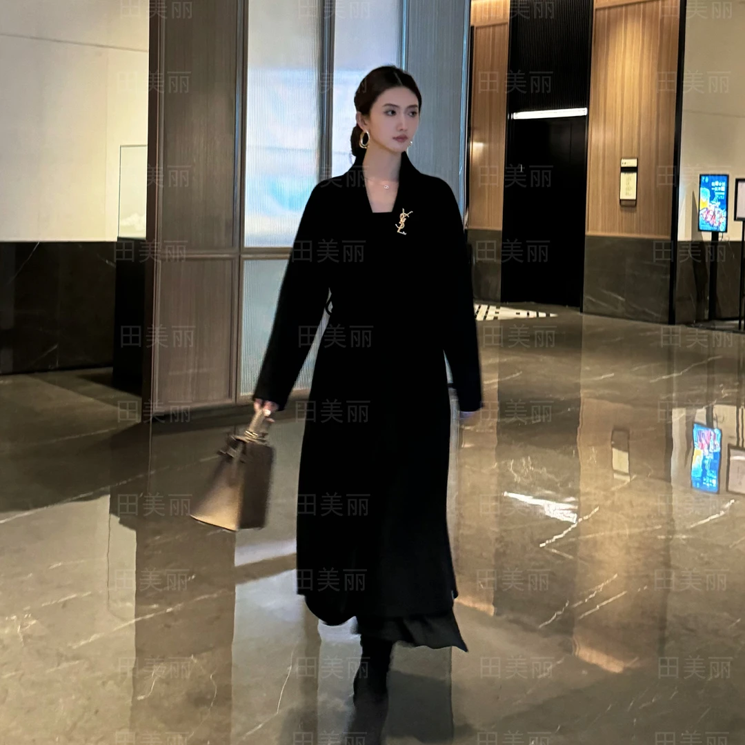 90129 T1双面呢大衣气质时尚宽松中长款设计师秋冬季显瘦（无赠品）