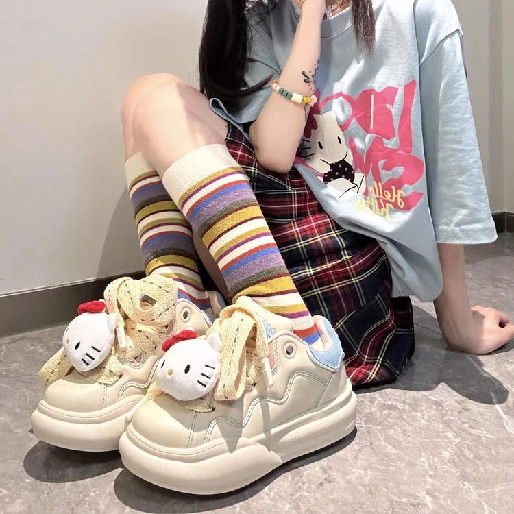 国潮小众休闲原创kt猫面包板鞋女2024新款学生厚底防滑运动女板鞋