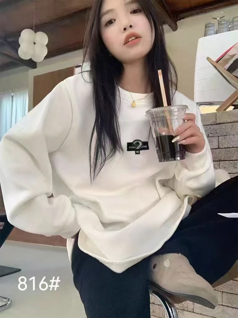 白色中长款T恤女长袖宽松遮屁股显瘦上衣 搭配巴比裤