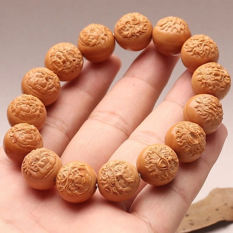 猴头桃核1.5野生天然雕刻佛珠钟馗赐福判官手串盘玩群仙文玩手链