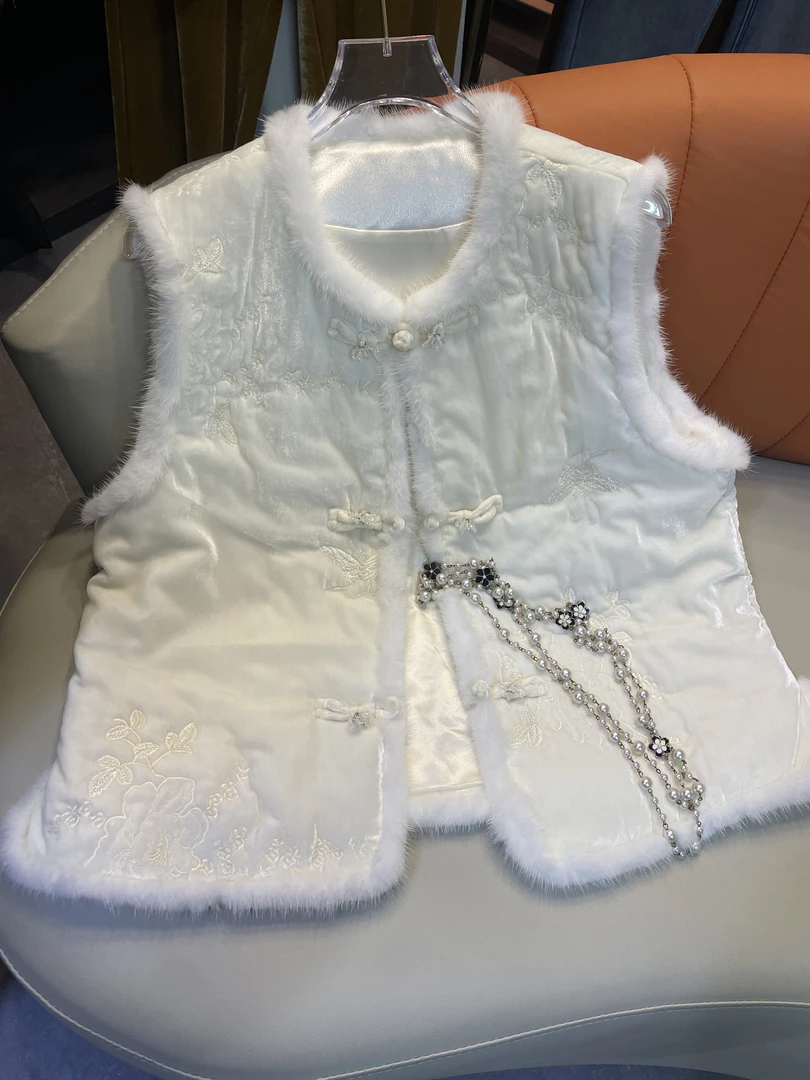 【格格服】新中式复古国风气质时尚网红设计师款提花毛边棉马甲8702