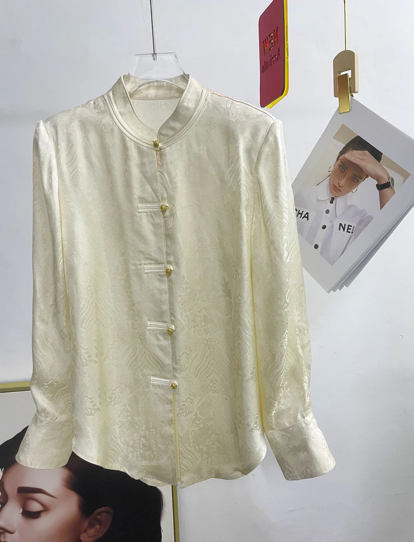 新中式国风气质时尚休闲网红设计师款海水纹长袖女士衬衫799