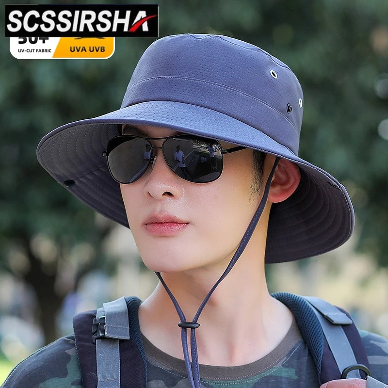 SCSSIHUA渔夫帽男夏季帽子遮阳帽户外登山帽折叠太阳帽透气男