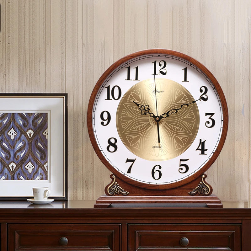 新中式复古加大号实木座钟客厅摆件中式台式静音时钟欧式家用台钟