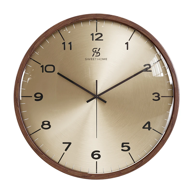 中式挂钟简约客厅时尚挂表轻奢家用静音挂墙时钟胡桃实木创意钟表