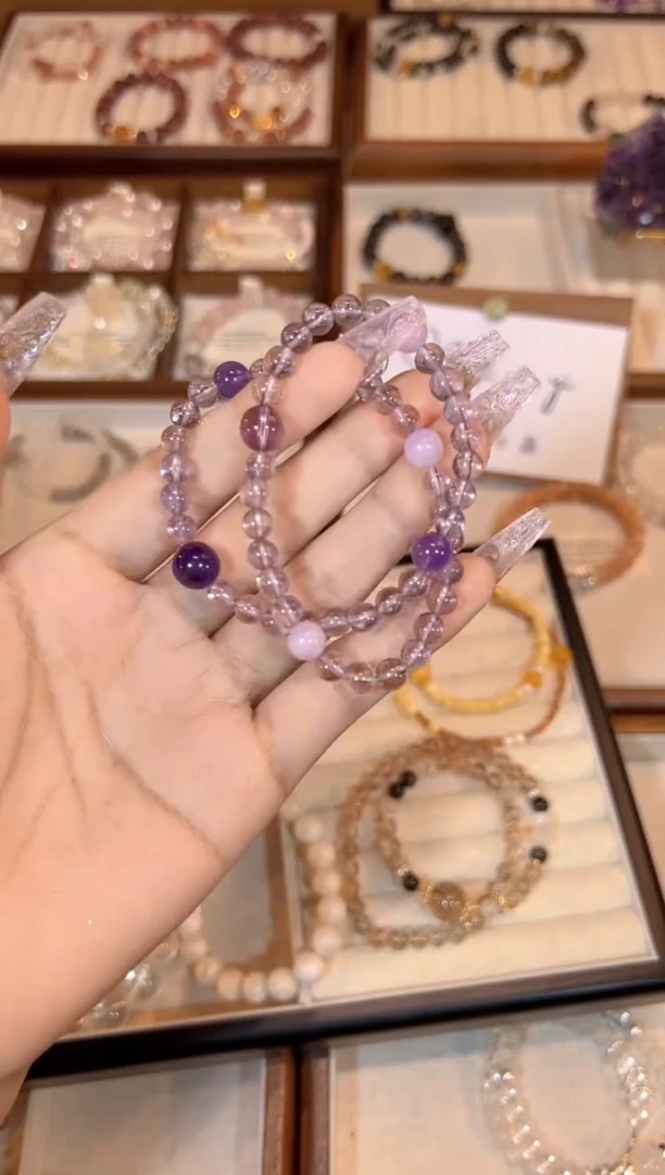 【闪购商品】水晶手链合金玻利维亚紫水晶双圈手链x498