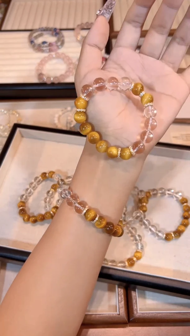 【闪购商品】水晶手链合金白水晶金虎眼手链x572