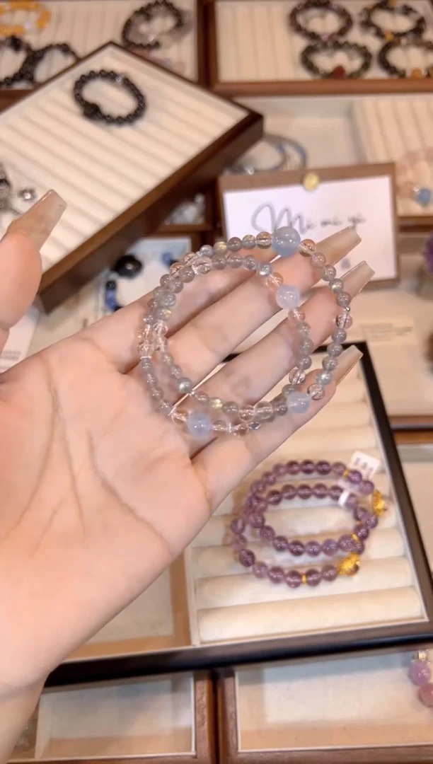 【闪购商品】水晶手链合金灰月光双圈手链x216