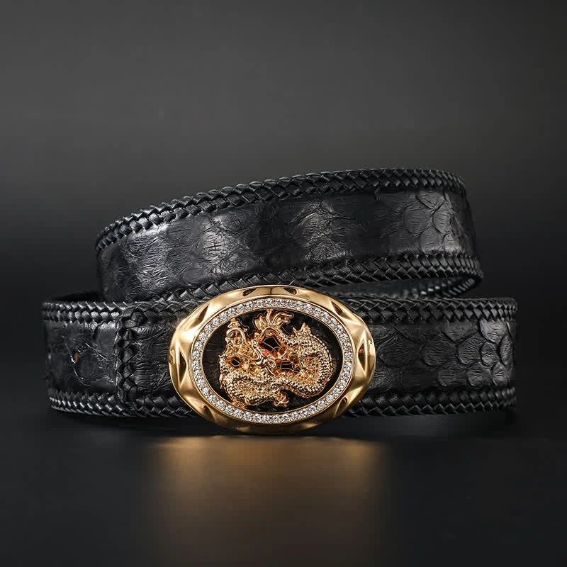 (汇)龙头皮带男士男款铜扣新款蟒蛇皮腰带真皮高档时尚休闲潮流