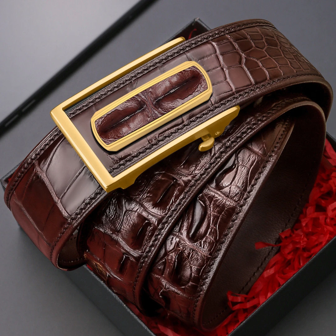 带男真皮正品奢侈品男士男款平滑扣自动扣裤腰带潮经典百搭牛皮