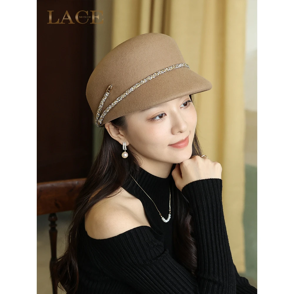 新款法式毛呢毡帽女秋冬羊毛贝雷八角帽女士冬天英伦复古百搭帽子