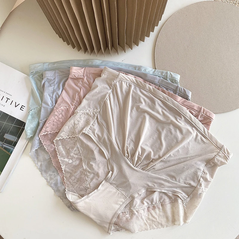 高腰轻薄孕妇内裤舒适透气可调节蕾丝孕中晚弹力托腹女三角裤