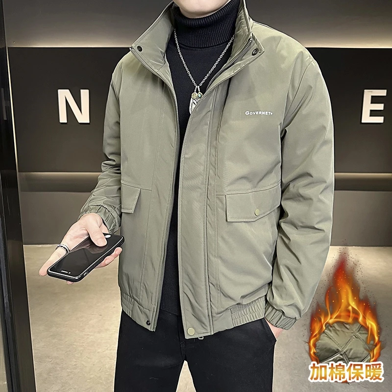 男士冬季新款加棉工装立领二棉外套加厚保暖宽松棉服夹克休闲棉服