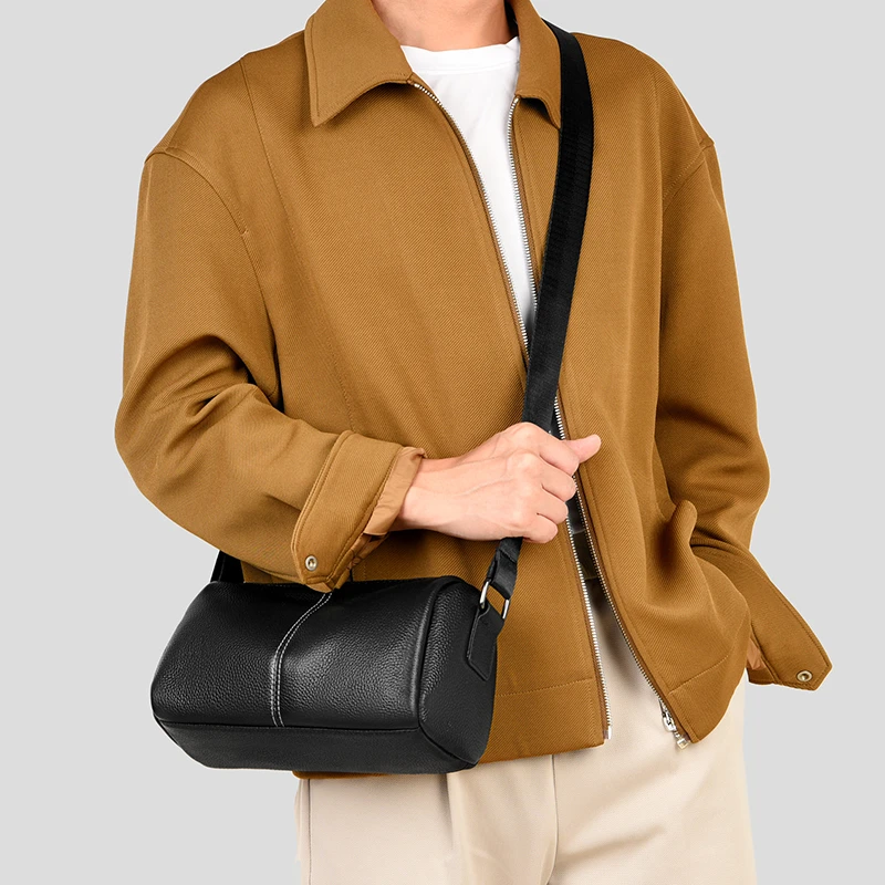高级感男士单肩包真皮斜挎包外出随身小包男包休闲简约牛皮通勤包