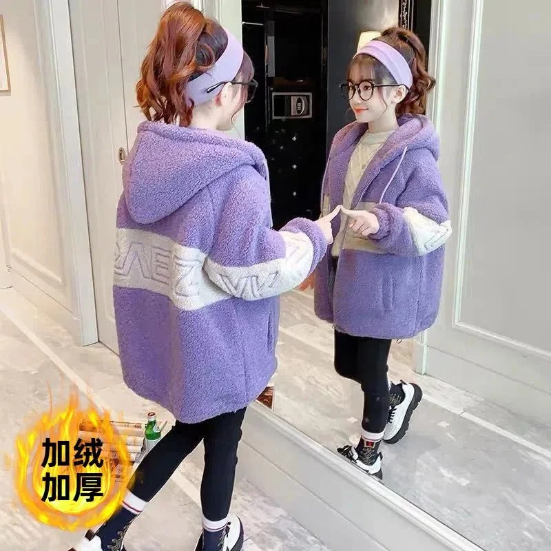 2023新款女童羊羔毛外套儿童洋气加棉网红秋冬装小女孩加厚毛毛衣