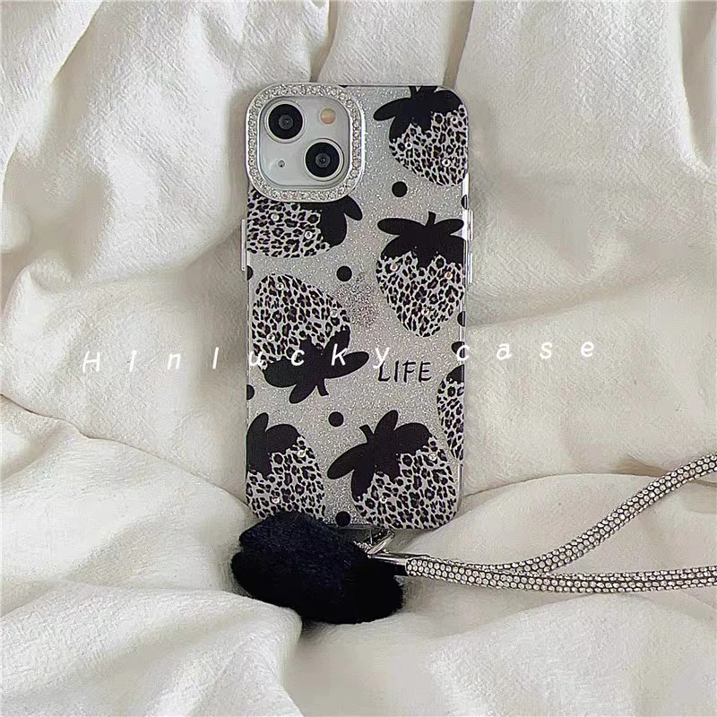 辣妹时尚暗黑闪钻草莓iphone16promax新款适用苹果15手机壳14轻奢