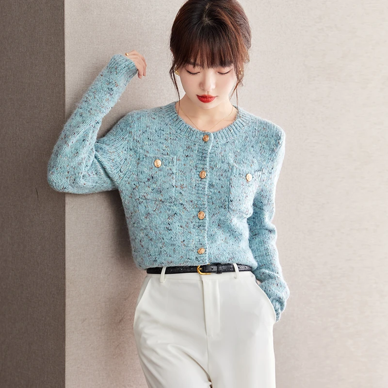 2024秋季新款小香风软糯针织毛衣开衫小众时尚慵懒风高级感外套女