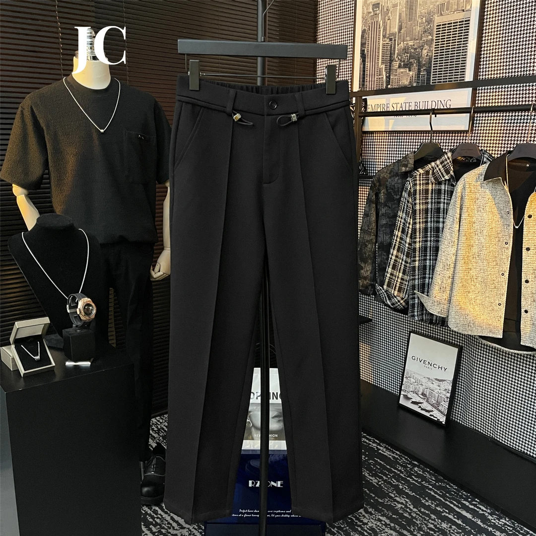 【JCproject】秋季男士轻奢气质百搭潮流纯色简约松紧腰直筒休闲裤