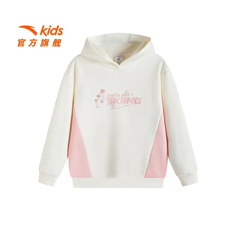安踏儿童冬季新款连帽运动字母印花针织套头款女童卫衣362446709