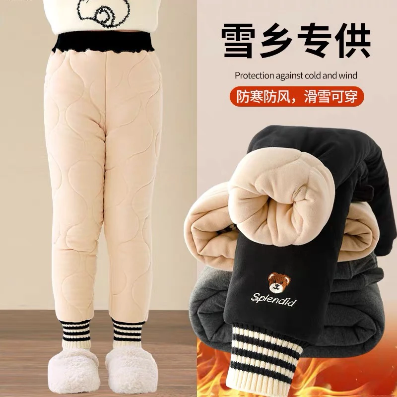 女童打底裤棉裤冬季加厚校服神器女童保暖裤三层夹棉裤子冬款大童