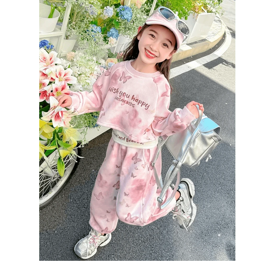 女童2025春秋套装儿童洋气休闲运动装女孩韩版时髦卫衣三件套