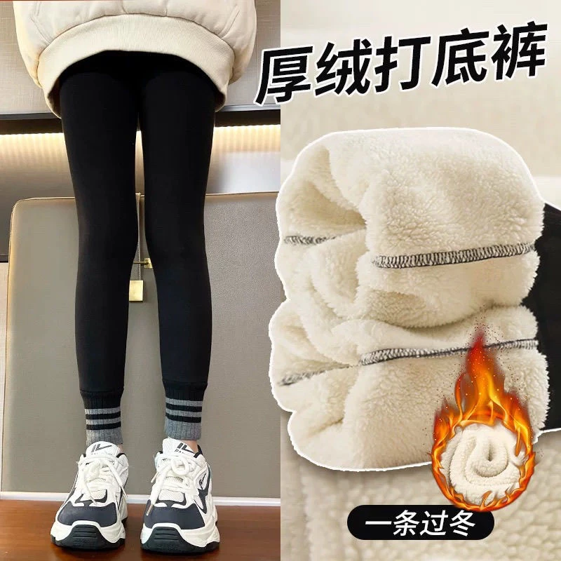 女童加绒加厚打底裤冬季保暖外穿中大童舒适长裤