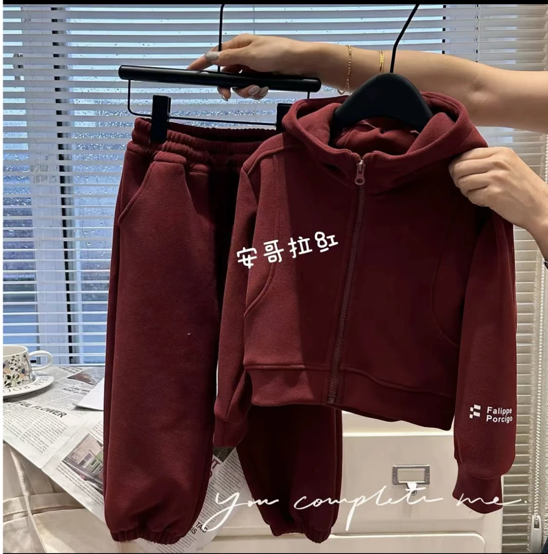女童运动套装冬装2024新款儿童加绒套装女孩连帽卫衣休闲裤两件套