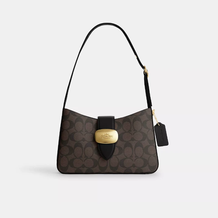 COACH蔻驰 CP005 Eliza25 黑棕老花 可调节肩带单肩包 手提包5933