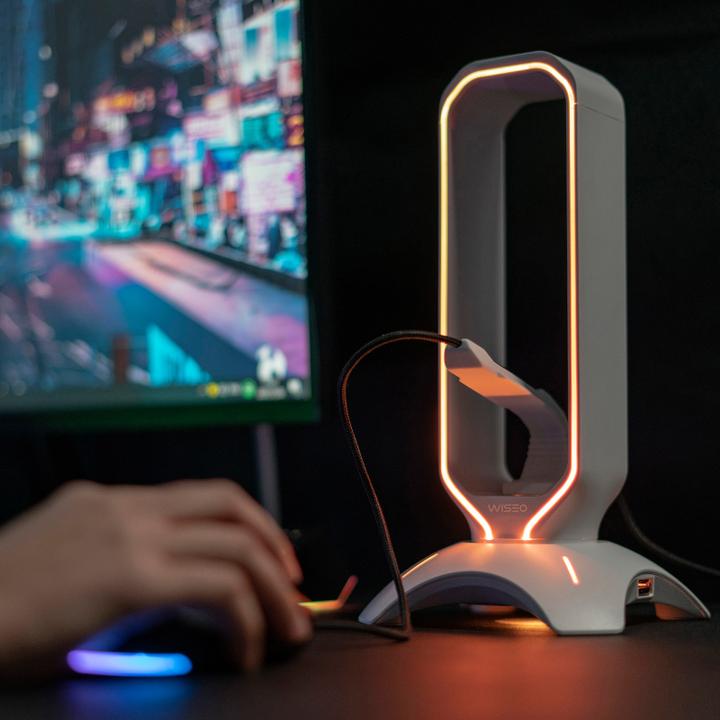 Waizowl游戏耳机支架 RGB 电脑连接拓展坞 耳机展示架 USB 手办架