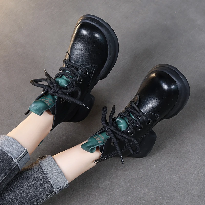 新款真皮气质百搭女士马丁靴头层牛皮复古风女短靴英伦马丁靴中跟