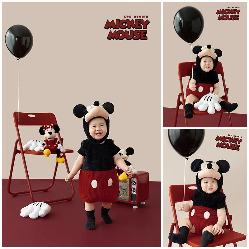 儿童摄影服装卡通米奇帽子儿童主题宝宝拍照衣服道具写真艺术照