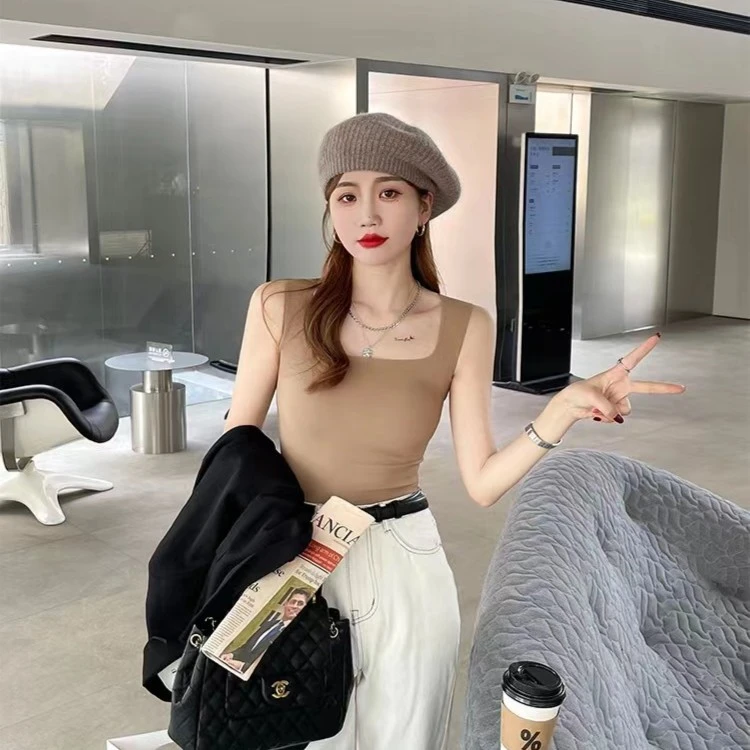 方领吊带背心女无痕夏款内搭带胸垫2023新款美背外穿文胸一体内衣