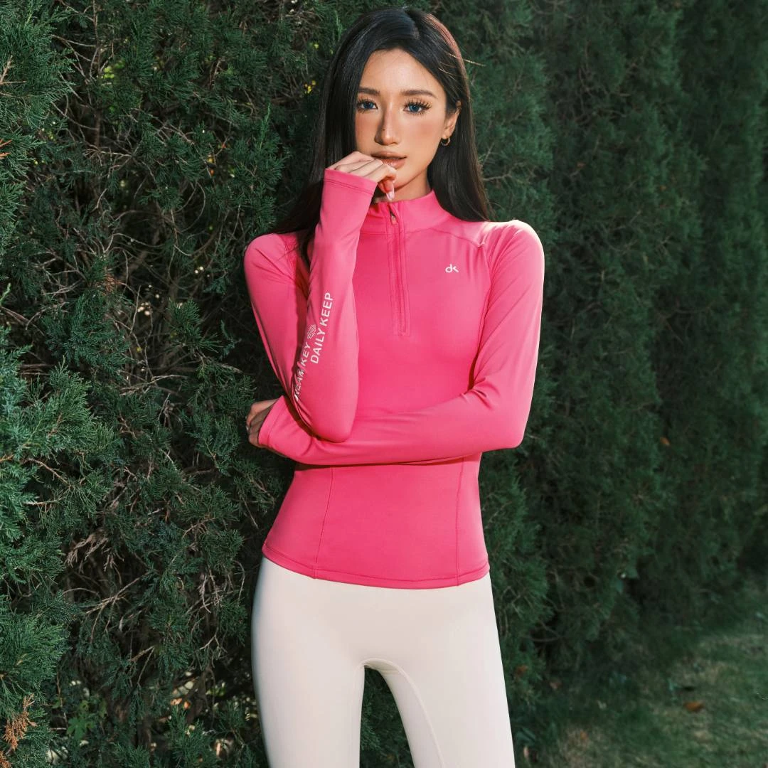 【超值购】半拉链瑜伽服女长袖秋冬速干衣时尚上衣修身立领紧身6025