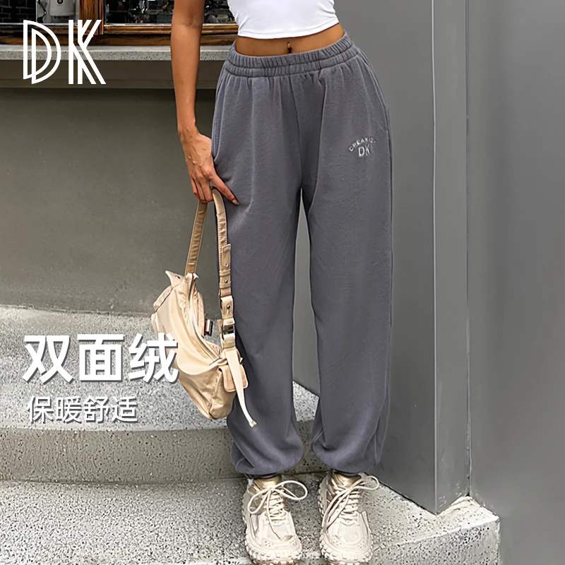 DK加绒运动长裤女宽松显瘦运动裤跑步休闲裤百搭外穿5089