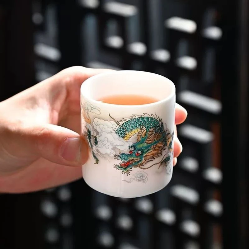 羊脂玉直口杯白瓷喝茶杯家用泡茶杯单个主人杯个人专用茶杯品茗杯