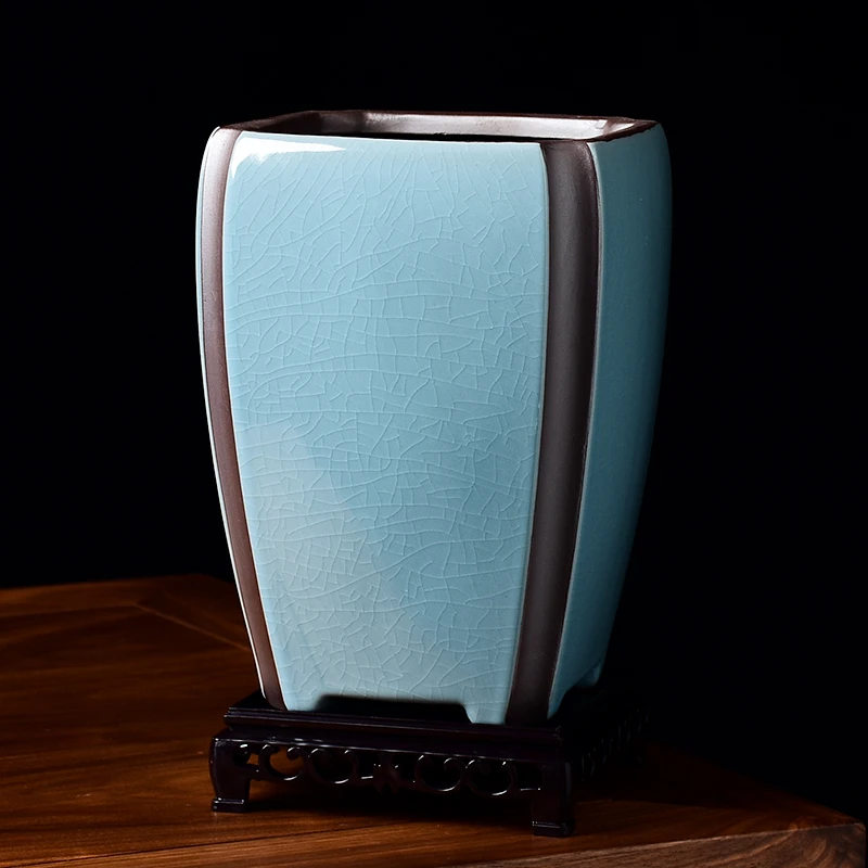 中式特大号兰花专用花盆哥窑开片陶瓷盆景高款室内绿植造景盆绿植